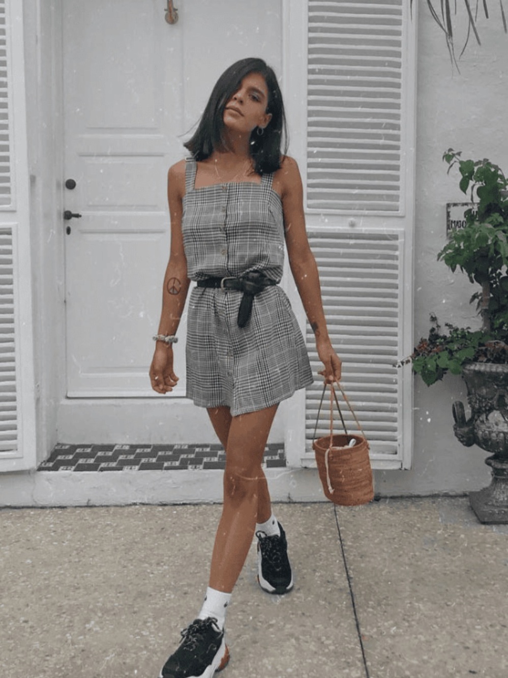 Plaid Button-Front Dress with Square Neck - Picture 5 of 13